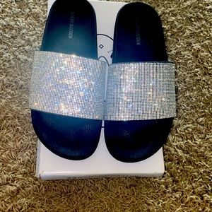 Bling silver with black sole slide in sandals